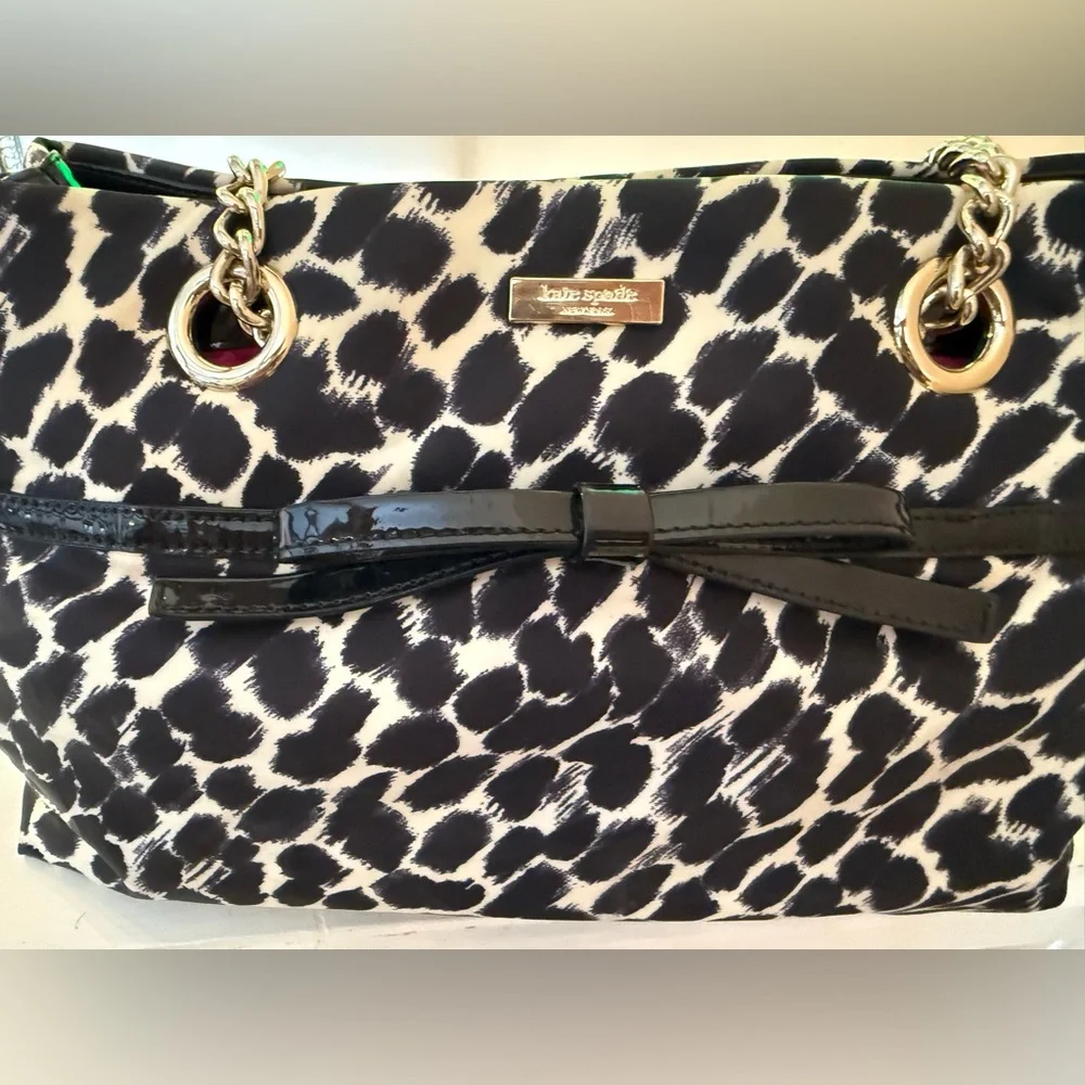Kate Spade Lindenwood Black and White Leopard (Ocelot) Elena Tote EUC - Picture 6 of 17